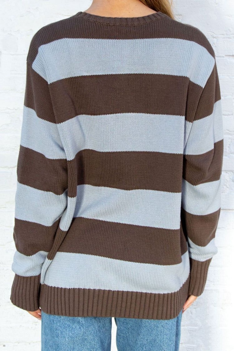 Chandail Brandy Melville Brianna Coton Thick Stripe Marron Bleu | NAG-21935195